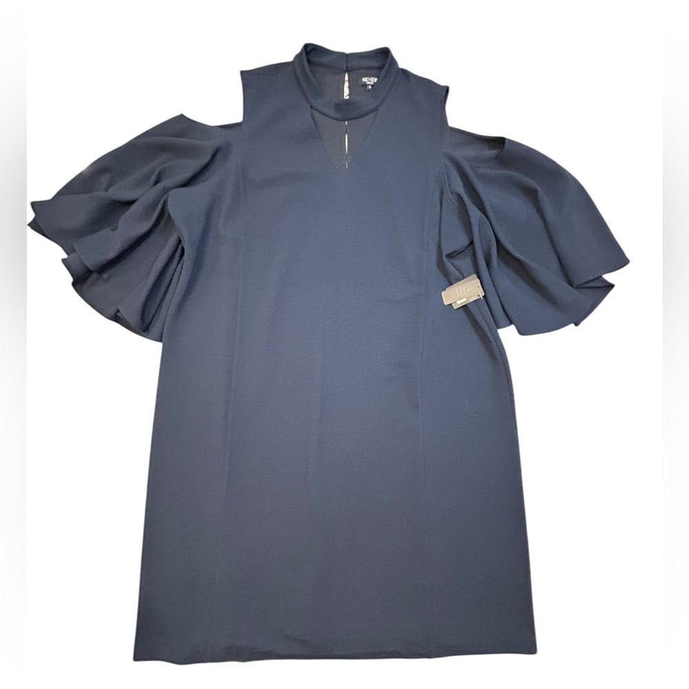NIC+ZOE Women’s Navy Long Sleeve Cold Shoulder Dress 2X NWT‎ Midnight